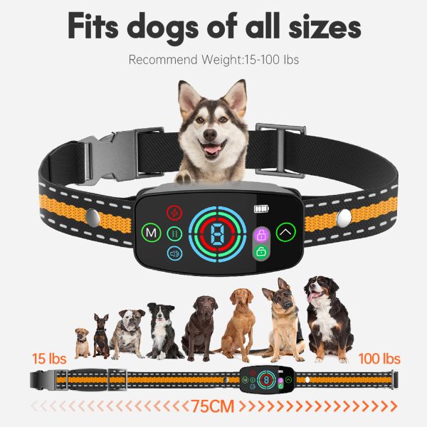 Automatic Activated Anti Bark Training Collar for Dogs Rechargeable Electric Shock Control Waterproof IPX7 20+ Hours Battery