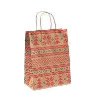 Sacs durables recyclables de métier d'emballage de cadeau de sac de papier de poignée de modèle de Noël avec la poignée
