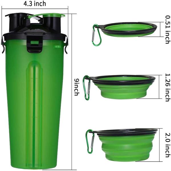 Garrafa de água exterior do cão portátil verde do distribuidor da água para os cães que andam a caminhada