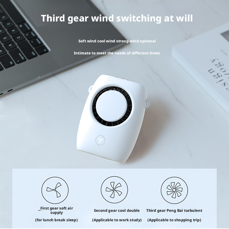 Custom Logo Mini Neck Fan With Power Bank 3 Speed Lightweight Portable USB Rechargeable