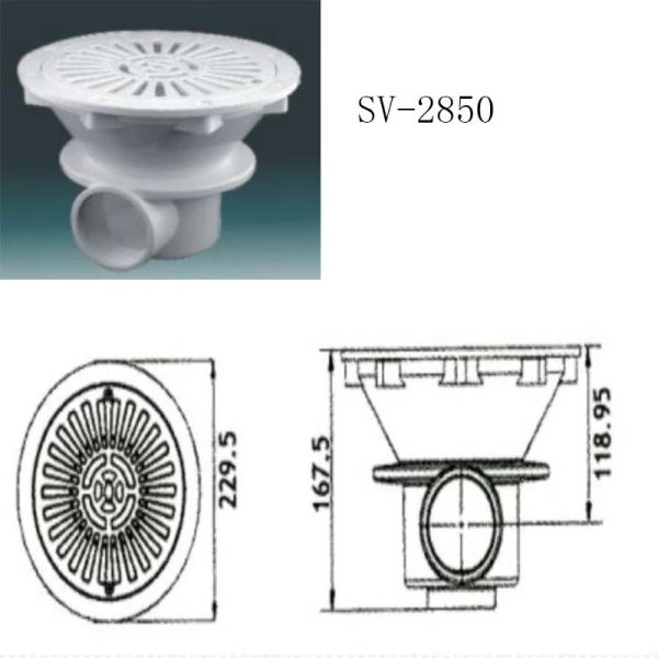 Крышка стока дна бассейна АБС с фланцом