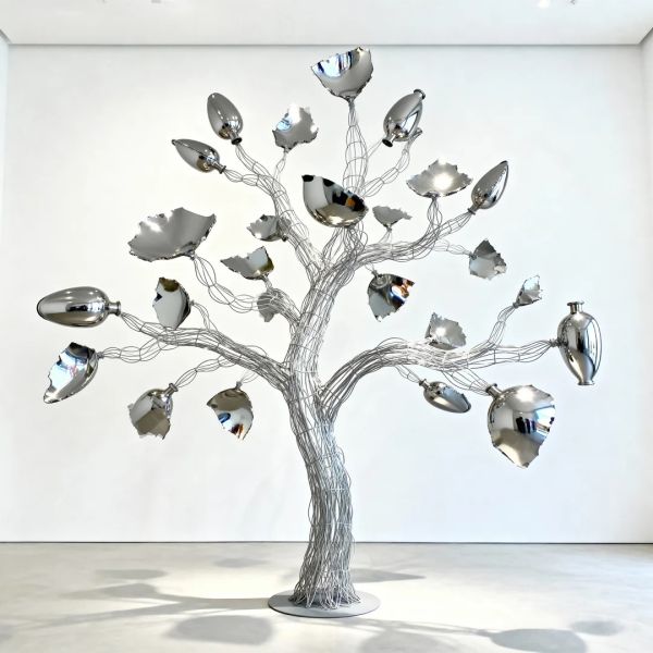 Classical Fusion Art Installation Recycled Material Stainless Steel Mirror Tree Sculpture