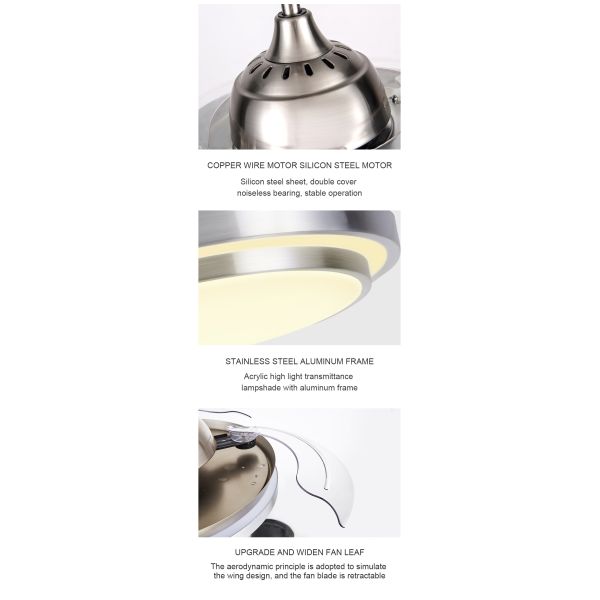 48W 72W Four Blade Dining Room Ceiling Fan Light 12kg 48 Inch 52 Inch