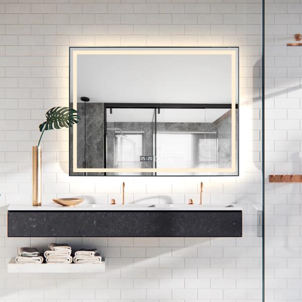 Premium Slim Framed LED Bathroom Mirror Anti Fog With Frosted Light Border
