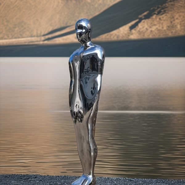 Custom Modern Abstract Man Stainless Steel Sculpture Life Size Mirror Polished Metal Art