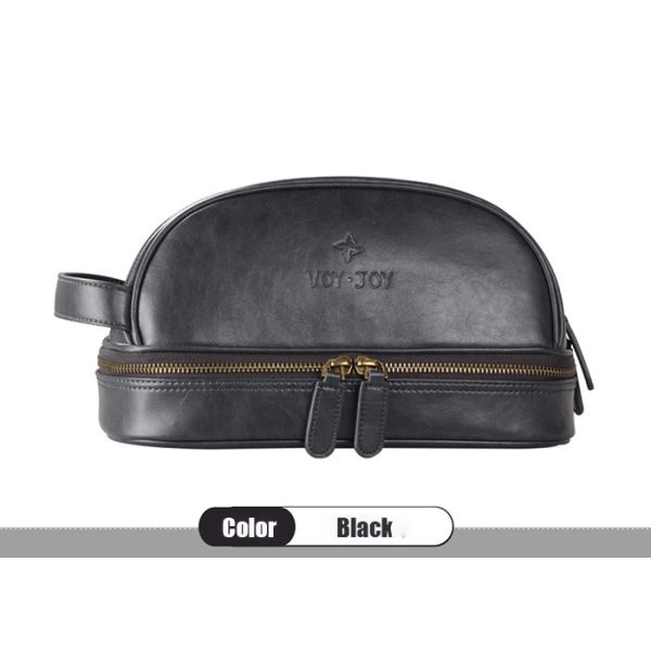 Luxury PU Leather Mens Toiletry Bag Khaki Black Brown Colors OEM/ODM Service