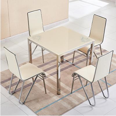 Modern Tempered Glass Dining Room Sets With Powder Coating Counter Tops dining table set with pu chairs