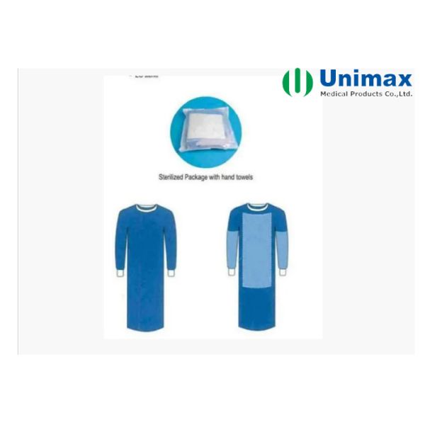 Blue Reinforced SMS 45gsm Disposable Surgical Gowns