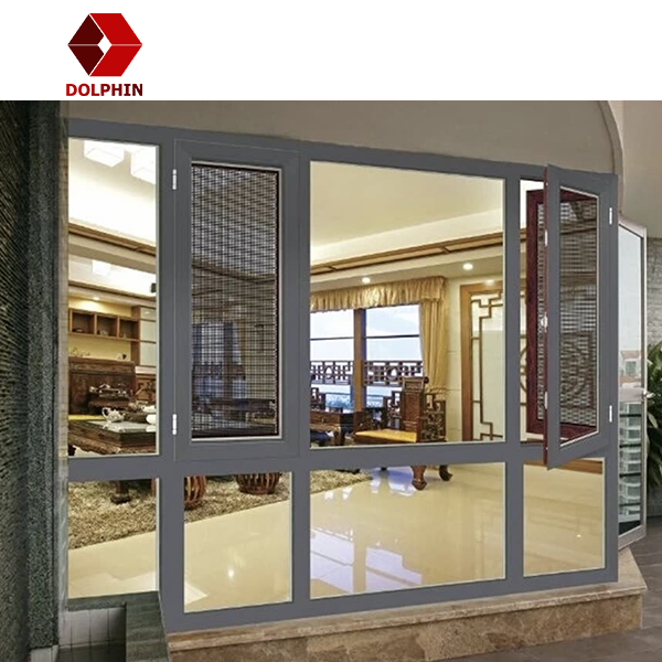 White Aluminum Frame Casement Windows Tempered Glass Swing Open Style