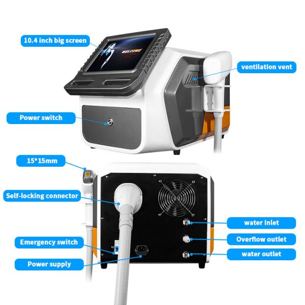 Painless Q Switched Nd Yag Laser Machine 3 Wavelength Diode Laser Hair Removal 10.4 Inch