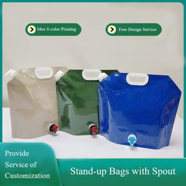 8L Reusable Plastic Water Pouch Outdoor Camping Hiking Portable Water Bags Drinking Flat Bottom Folding Water Bag with Spout