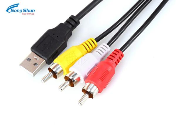 USB 2.0-3 RCA Male Plug Audio Extension Cord , AV Adapter Audio Lead Cable