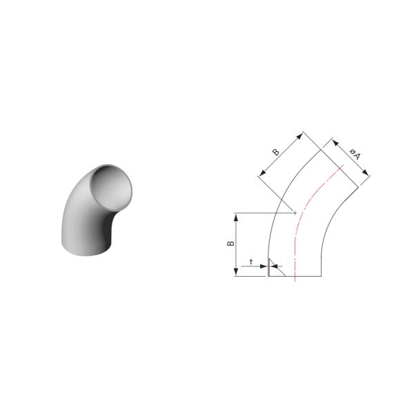 304 or 316L 45 Degree Elbows With Tangents For Vacuum System