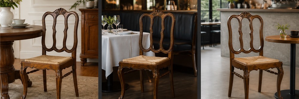 Carved Triple-Loop Rush Seat Dining Chair CYC-066