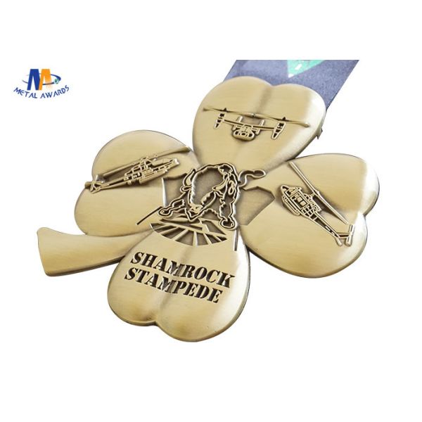 Flower Shape Custom Award Medals Antique Gold No Colors With Sublimated Ribbon