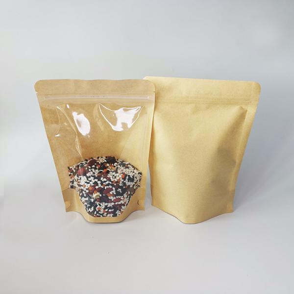 4.7x7.9 Inch Plastic Clear Front Brown Kraft Back Reclosable Stand Up Ziplock Pouch Bags Doypack For Food Packaging