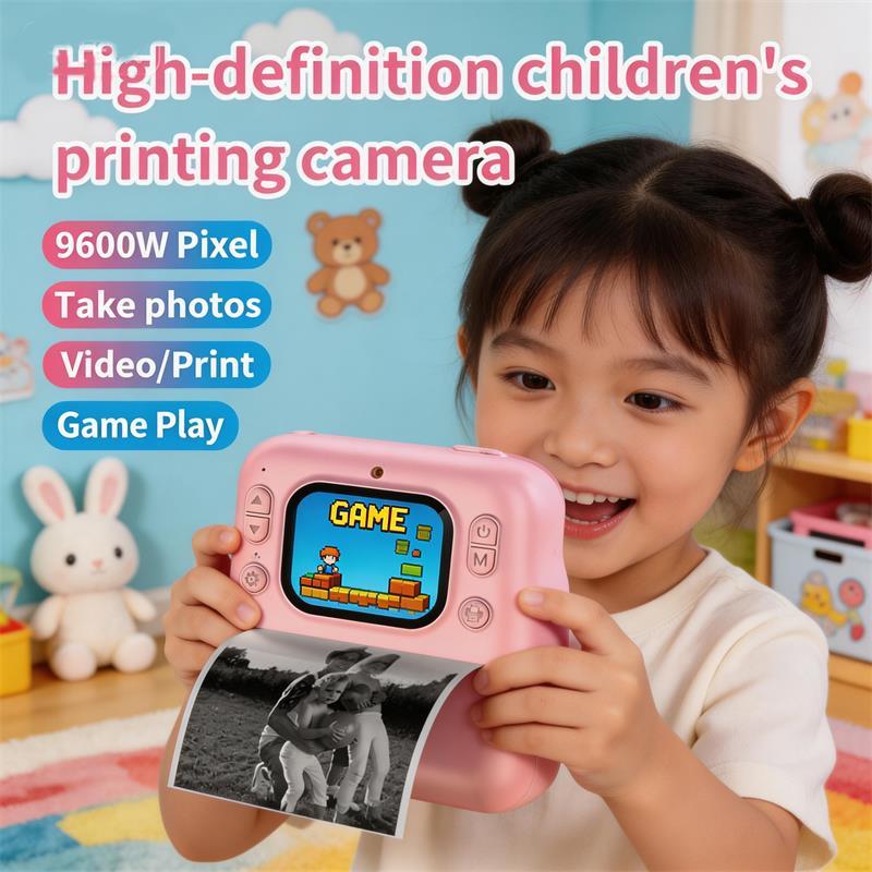 DLC Kids Instant Photo Thermal  No Ink Printing Camera  with LED Flash Dual Lenses2.0 Inch IPS Eye-Protect Screen   1080P Video