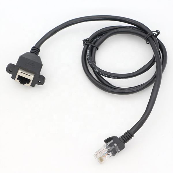 Custom 6FT Screw Locking Stud Network Ethernet Female Socket RJ45 Panel Mount Extension Cable