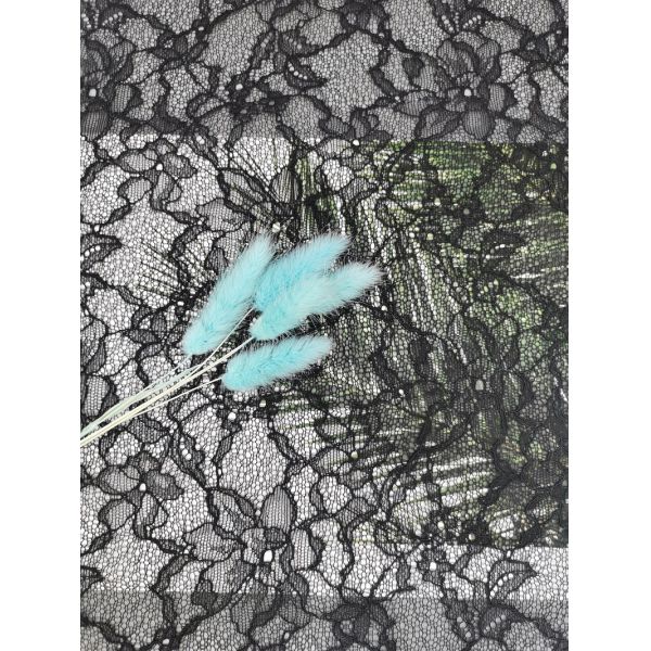 Ткань 100% шнурка Raschel вышивки Chantilly нейлона черная французская