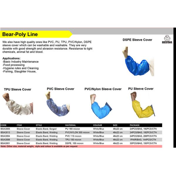 Reusable PVC Plastic Disposable Oversleeve Cover For Fishing Industry