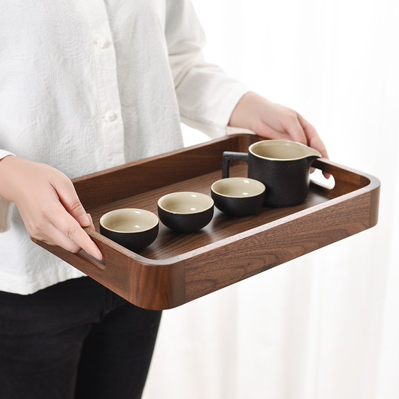Solid Wood Rectangular Tray Tea Storage Basket for Hotel Household Use Food Organizer and Decorative Serving Tray