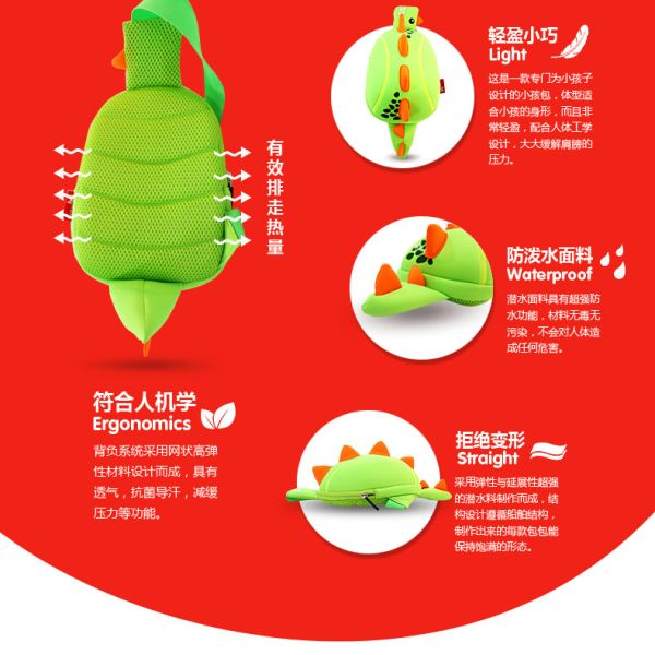 Dinosaur Shaped Kids Sling Bag / Baby Travel Bag With Spiked NHX003