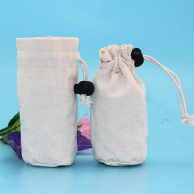 Round Bottom Canvas Packaging Drawstring Bag Natural Color Customized Logo
