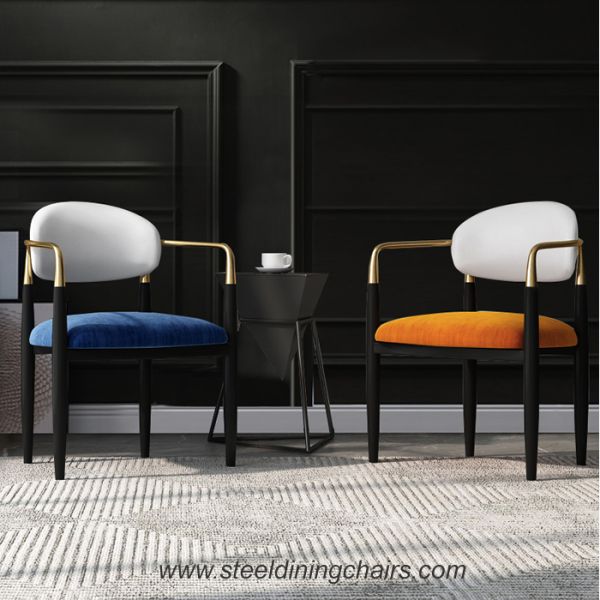 Leather Upholstery Armrest Stainless Steel Dining Chairs  For Kitchen