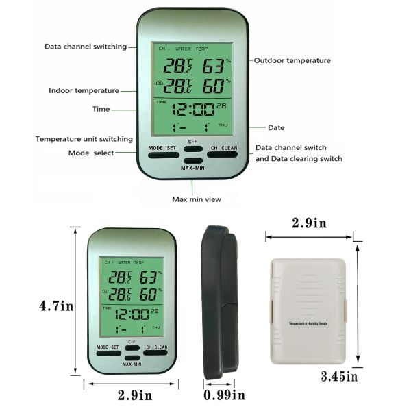 Indoor Outdoor Thermometer Hygrometer Digital Weather Station With Wireless Wall Clock