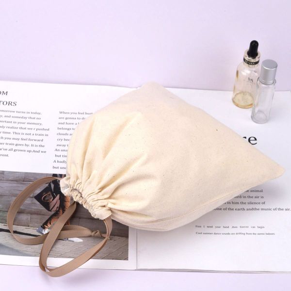 Eco-friendly Cotton Fabric Drawstring Swimsuit Cloth Storage Bag with Waterproof Lining