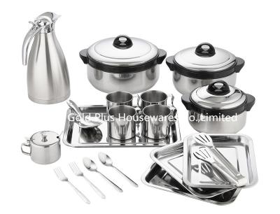 19pcs Cooking pots and pans set serving tray steel work food warmer soup pot coffee thermos pot milk mug