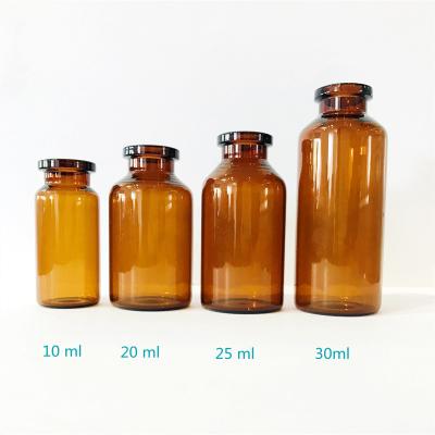 Frasco de vidro moldado para remédio líquido 20 ml Frascos de vidro âmbar transparente com rolha de borracha