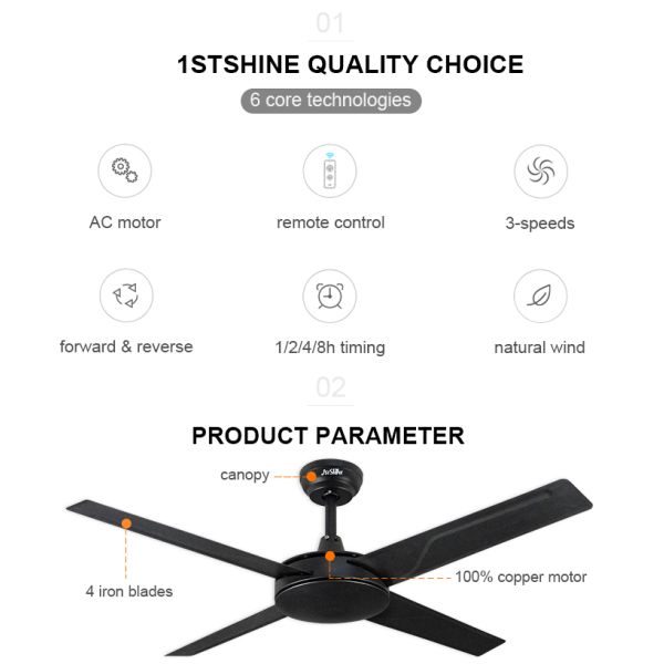 Estilo Europeu Engenharia Comercial Ventilador de Tecto lâmina de metal para sala de estar silenciosa