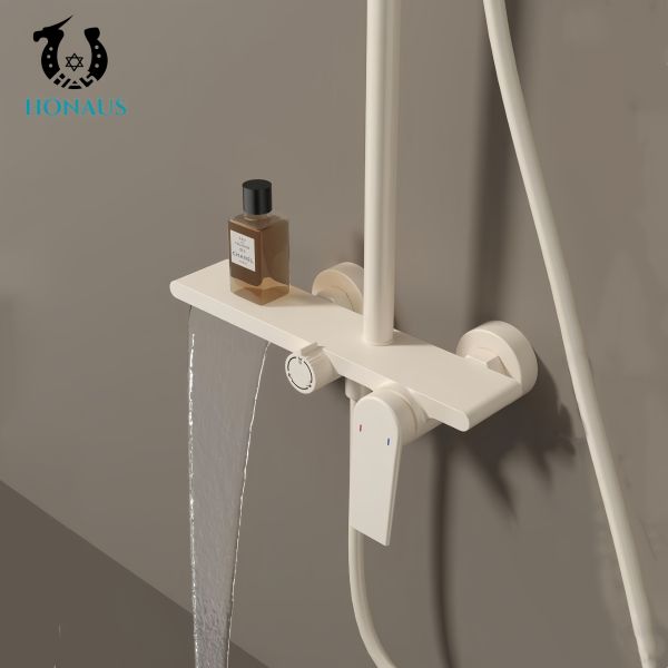 Exposed Valve Showers Best Brass Body White Gold Premium Ceramic Core Luxury Hotel