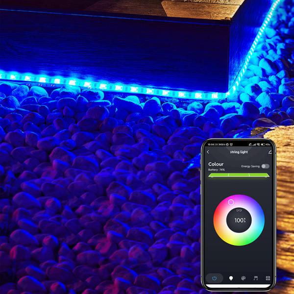 SMD 5050 conduziu a música exterior posta solar do fósforo da luz do RGB Dimmable das luzes de tira