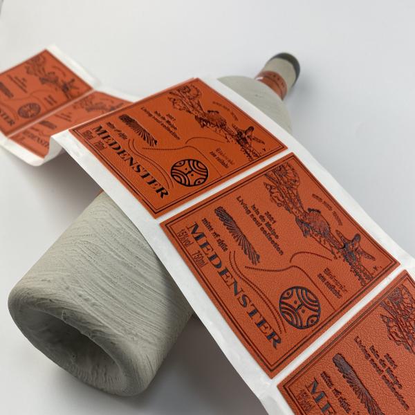 Custom Champagne Labels Gold Foil Logo Gift Wedding Party Red Wine Packaging Leather Labels Sticker