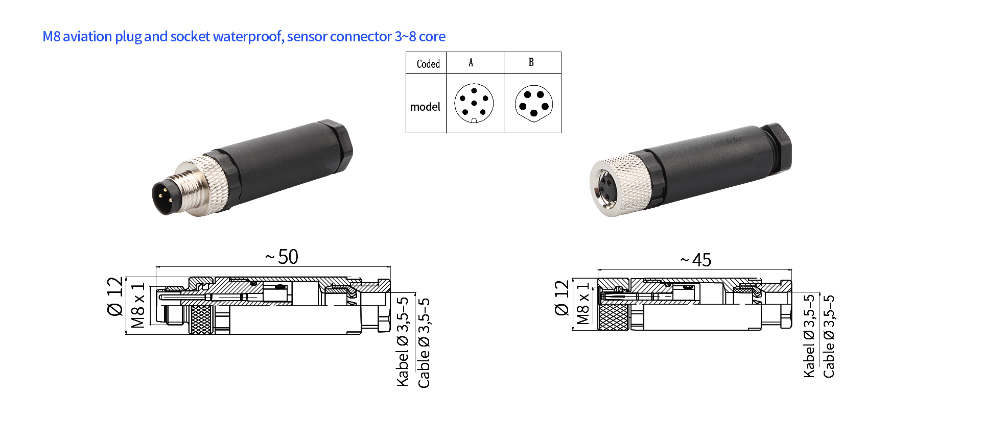 Connecteur industriel série M8 3Pin 4Pin bouchon d'aviation étanche équipement de contrôle industriel