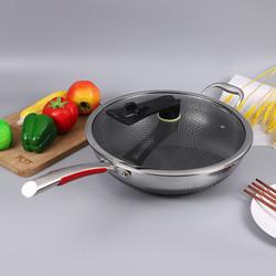 Hot Selling Kitchen 32cm Induction Wok Pan SUS 304 Stainless Steel Honeycomb Non-stick Frying Pan