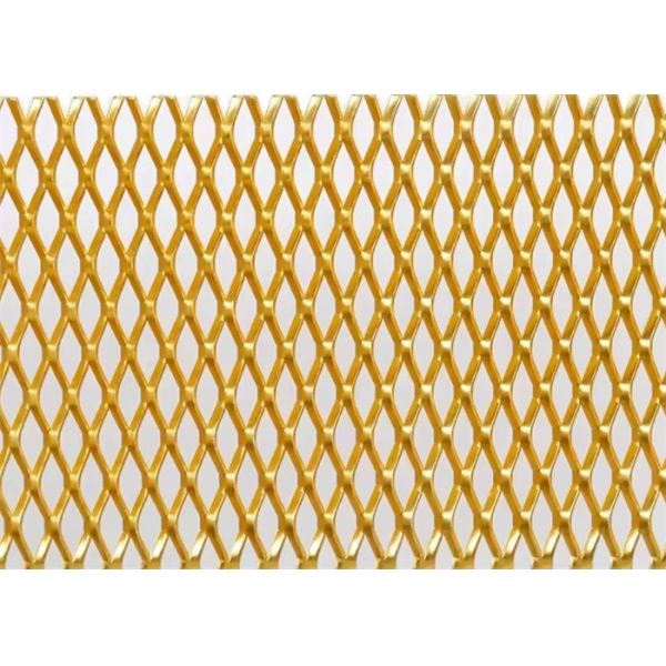 Gold Color Powder Coated Diamond Hole Expanded Metal Mesh for Indoor Decorative Use