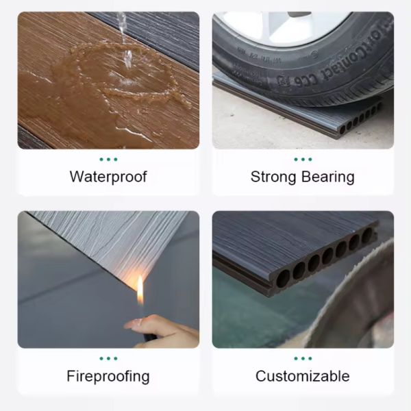 Panel de cubierta de WPC Materiales de suelo de madera de plástico compuesto impermeable Teca y PVC azulejos exteriores cuadrados