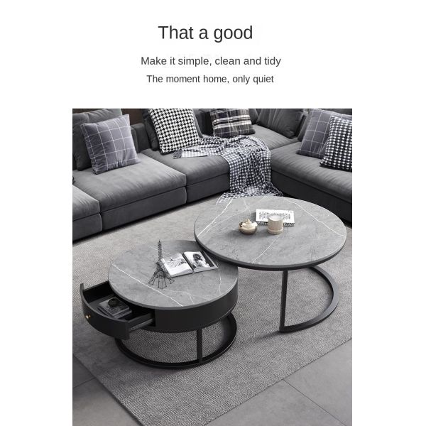 Light Luxury Nordic Minimalist Adjustable Coffee Table TV Stand Storage Drawer Modern Sintered Stone Top Metal Frame for Living