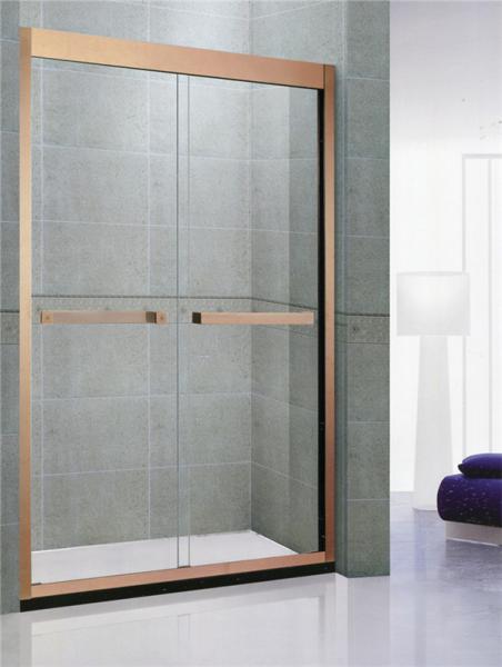 Rose Gold Sliding Shower Stall 8 / 10 MM Nano Clear Tempered Glass Double Moving Doors
