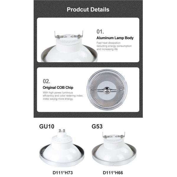 15W 2700K-6500K Ar111 Led GU10 G53 Lamp Led Spotlight with Color Temperature 0.1kg