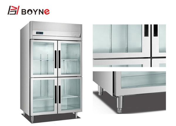 Upright Industrial Catering Fridge Stainless Steel Kitchen Display Four Glass Door