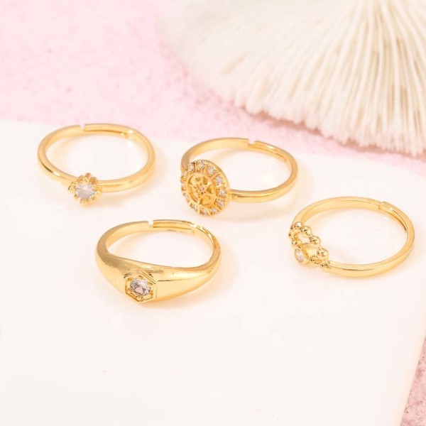 Factory Wholesale Fashion Simple 14K Gold Plated Finger Rings Jewelry Women Adjustable CZ Rings
