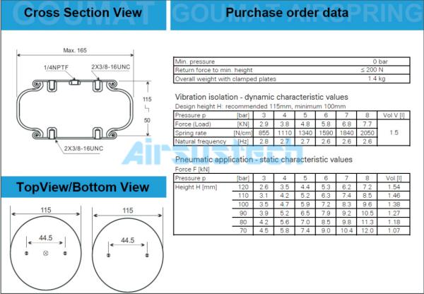 Goodyear 1B6-051 Industrial Air Spring Suspension Total Stroke 65 MM Air Actuator