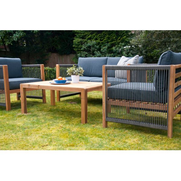 Outdoor Furniture Set with Wooden Lounge Chairs and PE Rattan Weave W71 x D66 x H64cm