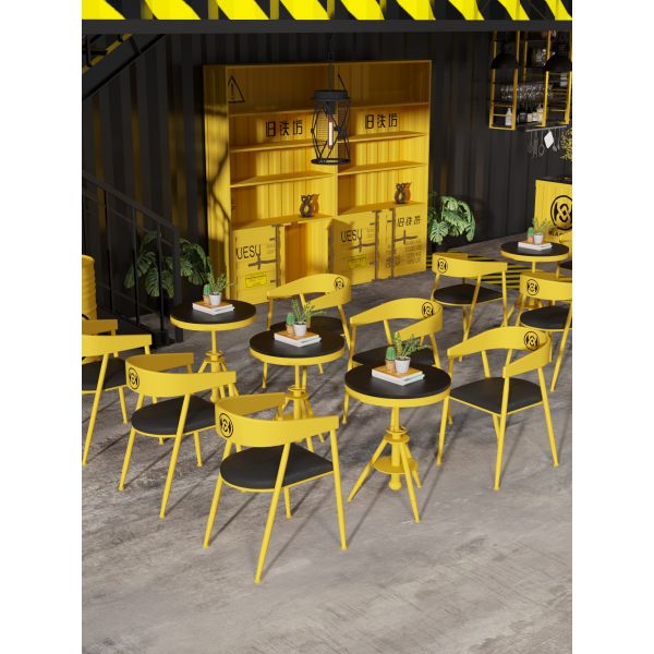 Customizable Color Industrial Style Oil Drum Table and Chair Set with Durable Iron Frame and Premium PU Leather