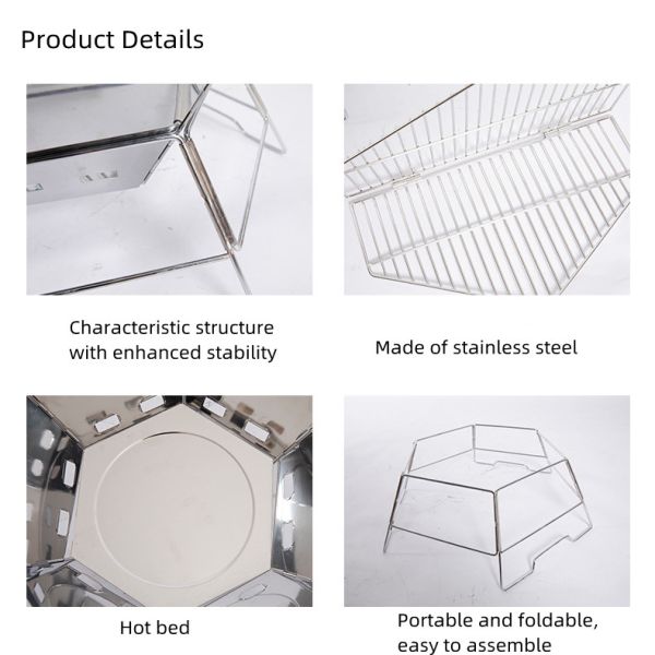 Polishing Stainless Steel Folding BBQ Grill Hexagonal Detachable