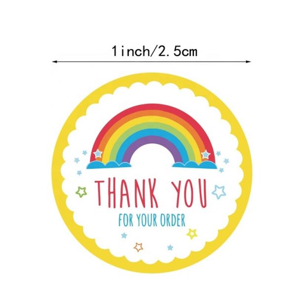 Custom Sticker Oil Resistant Cute Rainbow Thank You Sticker for Gift Decoration